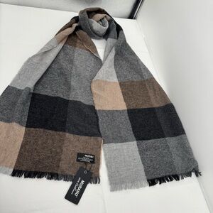 MWT MURANO 100% Cashmere Fringed Scarf Muffler Plaid 13 X 70”